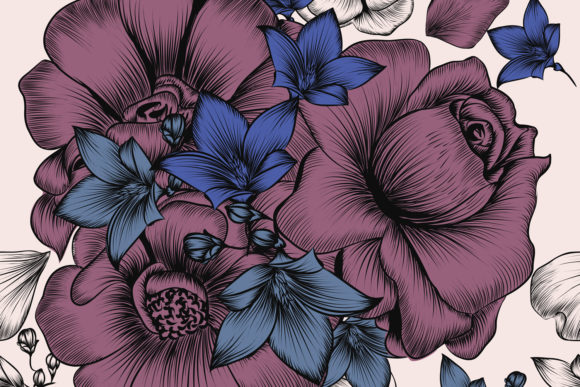 Floral Vector Pattern Engraved Flowers Guide