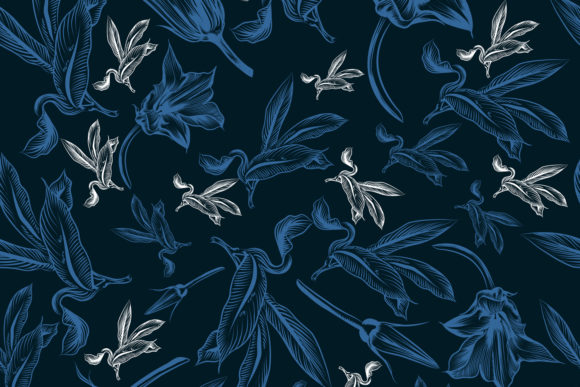 Floral Vector Pattern with Hand Drawn Vintage Style
