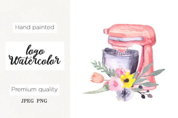 Watercolor Mixer Floral Logo for Bakery Branding